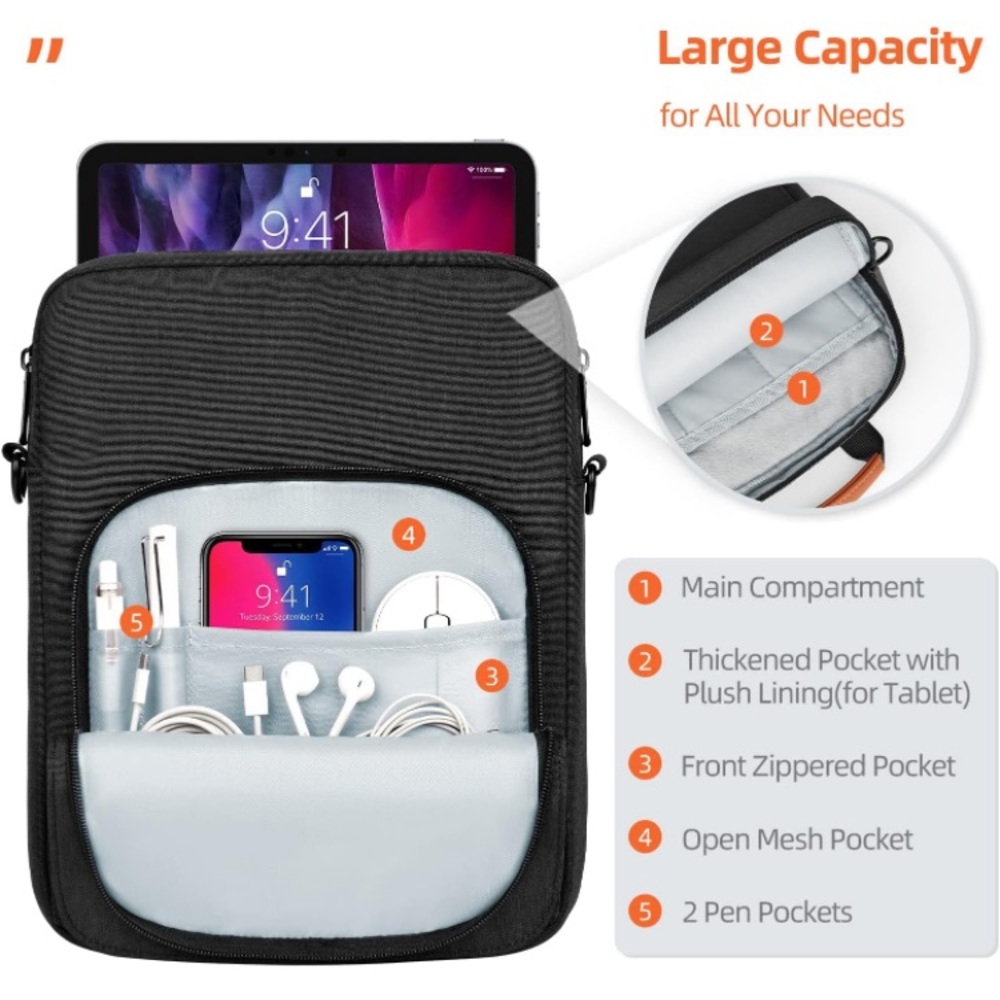 (1894) 9-11 Inch Tablet Sleeve Bag Laptop Bag Black - Picture 6 of 7